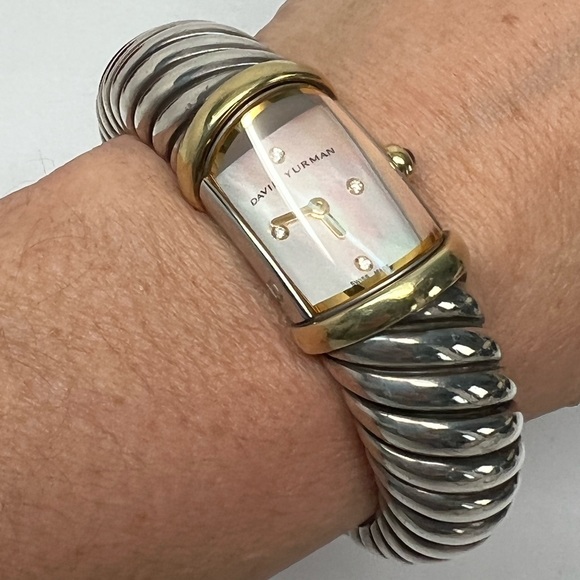 David Yurman Diamond Waverly MOP Cuff Bracelet Watch .925/18K Gold - Picture 7 of 11